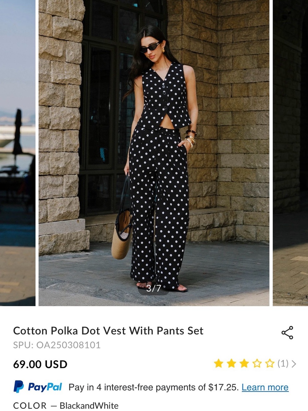 Commense Black & White Polka Dot Wide-Leg Set